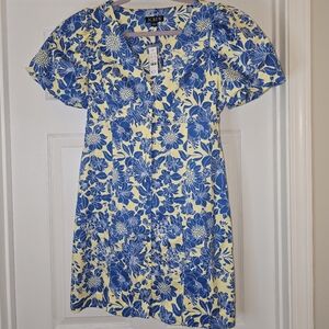 J. Crew Blue Floral on Yellow Short Dress